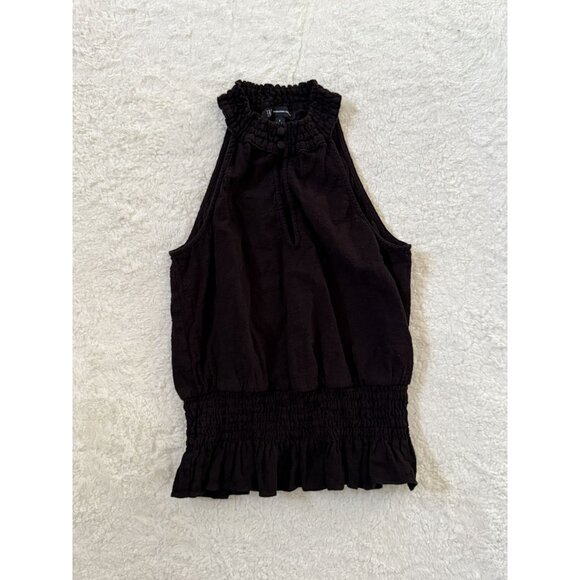 INC International Concepts Women's Deep Black Smocked Cotton Halter Top SZ Small - Picture 1 of 7